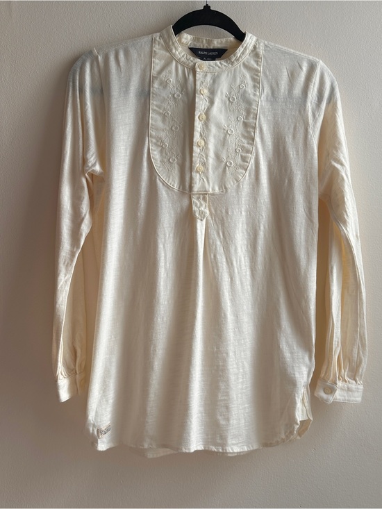 Ralph Lauren Tops - Ralph Lauren Cream Long-Sleeve Embroidered Bib Shirt